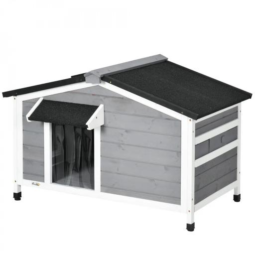 Caseta de Madera para Perros Casita para Mascotas con Techo Asfáltico y Base Extraíble 97x72x65 cm Gris [8]