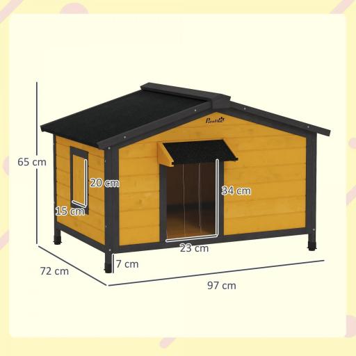 Caseta para Perros Exterior con Techo Asfáltico Abatible Ventanas y Base Extraíble 97x72x65 cm Madera Natural [1]