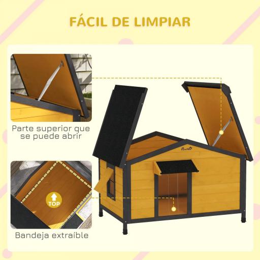 Caseta para Perros Exterior con Techo Asfáltico Abatible Ventanas y Base Extraíble 97x72x65 cm Madera Natural [4]