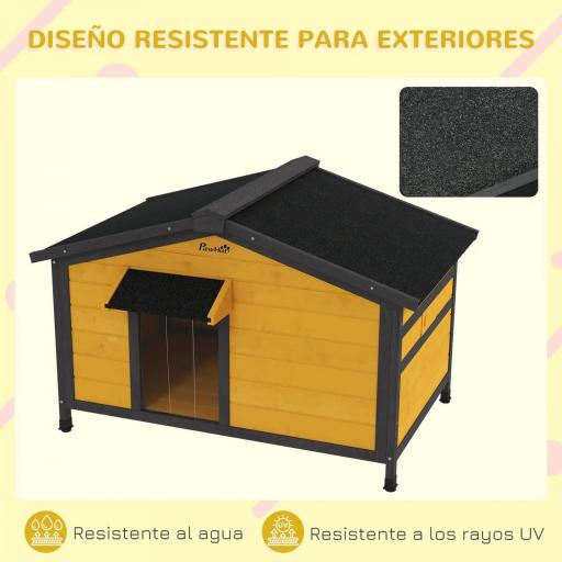 Caseta para Perros Exterior con Techo Asfáltico Abatible Ventanas y Base Extraíble 97x72x65 cm Madera Natural [5]