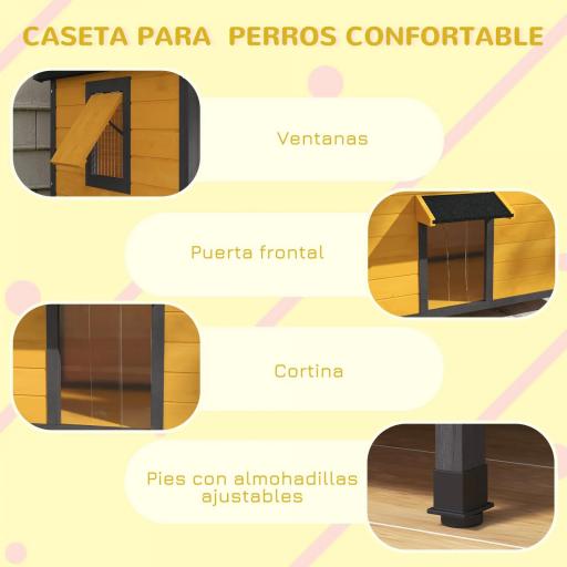 Caseta para Perros Exterior con Techo Asfáltico Abatible Ventanas y Base Extraíble 97x72x65 cm Madera Natural [3]