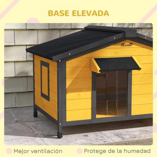 Caseta para Perros Exterior con Techo Asfáltico Abatible Ventanas y Base Extraíble 97x72x65 cm Madera Natural [6]
