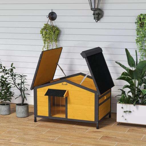 Caseta para Perros Exterior con Techo Asfáltico Abatible Ventanas y Base Extraíble 97x72x65 cm Madera Natural [7]