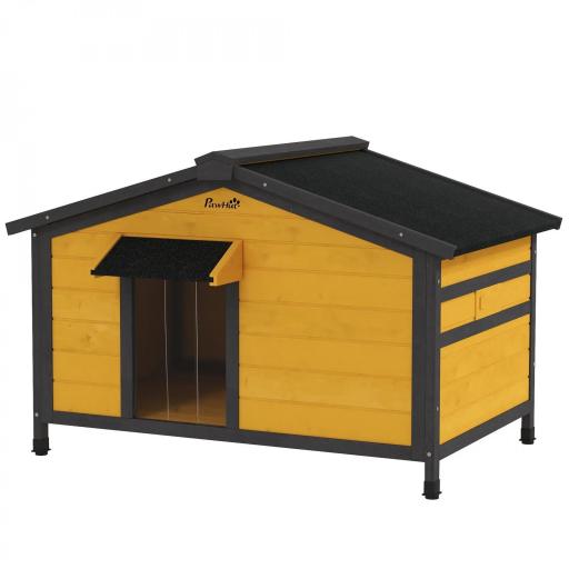 Caseta para Perros Exterior con Techo Asfáltico Abatible Ventanas y Base Extraíble 97x72x65 cm Madera Natural [8]