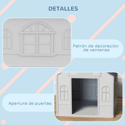 Casa para Perros 65x75,7x63 cm con Patrón de Ventana y Techo de Tejas de Imitación para Perros Medianos Gris y Blanco [3]