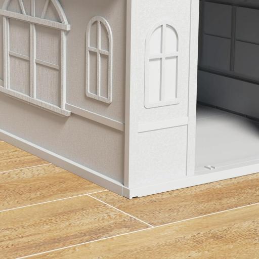 Casa para Perros 65x75,7x63 cm con Patrón de Ventana y Techo de Tejas de Imitación para Perros Medianos Gris y Blanco [6]