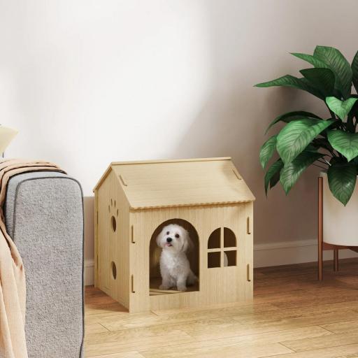 Caseta para Perros Interior con Ventana Diseño de Garra Hueca Casita para Perros y Gatos 49,5x41x51 cm Roble
