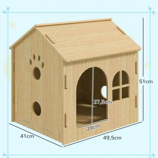 Caseta para Perros Interior con Ventana Diseño de Garra Hueca Casita para Perros y Gatos 49,5x41x51 cm Roble [4]