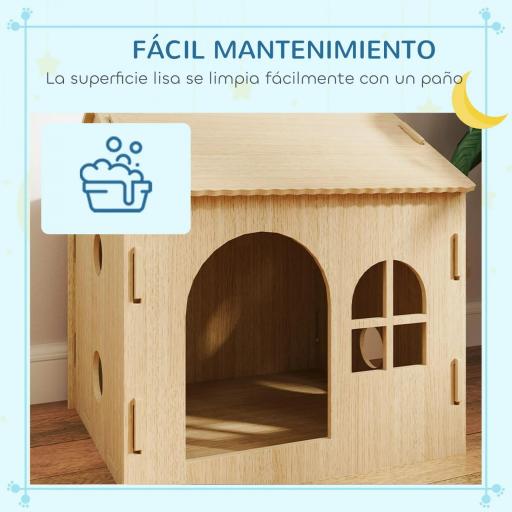Caseta para Perros Interior con Ventana Diseño de Garra Hueca Casita para Perros y Gatos 49,5x41x51 cm Roble [6]