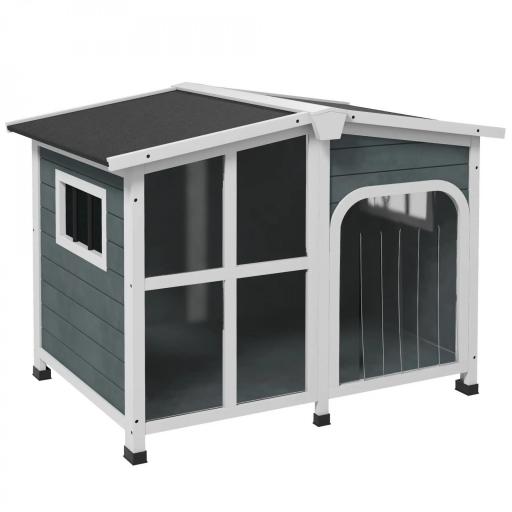 Casa para Perros Pequeños con Techo Abatible Frontal de Acrílico y Fondo Extraíble 101x66,5x70,5 cm Gris Oscuro [8]