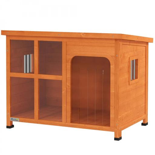 Caseta para Perros Exterior con Techo Asfáltico Abatible Puerta con Cortina y Base Extraíble 90x62x71 cm Madera Natural [8]