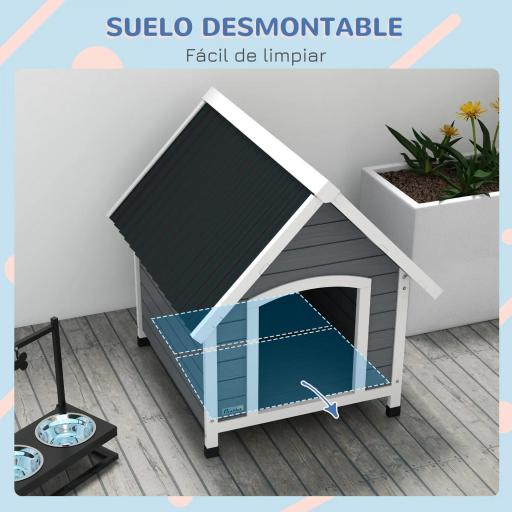 Casa para Perros Medianos 75x88x82 cm con Techo Ondulado Base Elevada y Suelo Desmontable Gris [3]