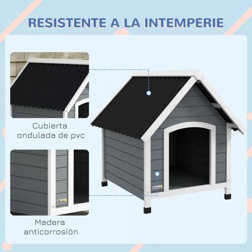 Casa para Perros Medianos 75x88x82 cm con Techo Ondulado Base Elevada y Suelo Desmontable Gris [4]