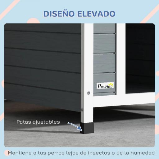 Casa para Perros Medianos 75x88x82 cm con Techo Ondulado Base Elevada y Suelo Desmontable Gris [5]