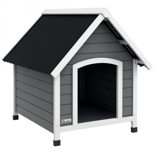 Casa para Perros Medianos 75x88x82 cm con Techo Ondulado Base Elevada y Suelo Desmontable Gris [9]