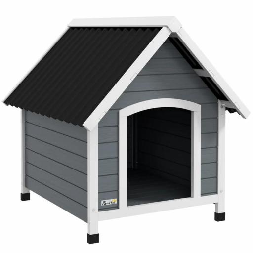 Casa para Perros Medianos 75x88x82 cm con Techo Ondulado Base Elevada y Suelo Desmontable Gris [8]