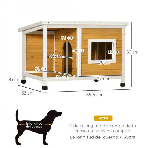 Caseta para Perros de Madera Casa para Mascotas Refugio para Perros con Techo Asfáltico 85,5x62x60 cm Natural [1]