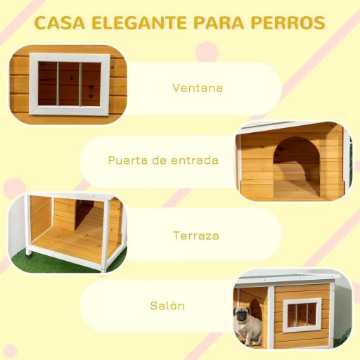 Caseta para Perros de Madera Casa para Mascotas Refugio para Perros con Techo Asfáltico 85,5x62x60 cm Natural [4]