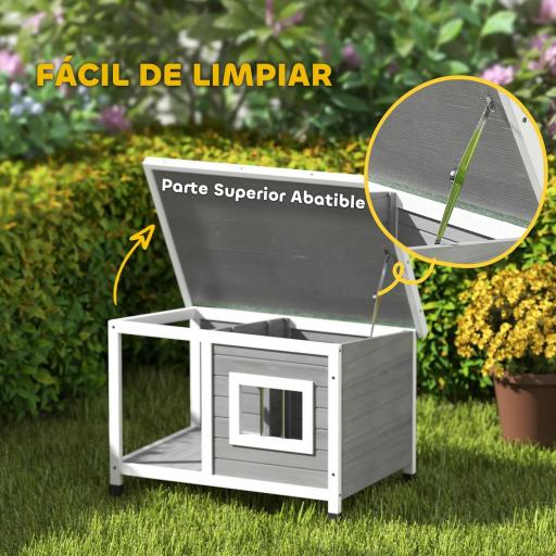 Casa para Perros de Madera 85,5x62x60 cm con Techo Asfáltico Abatible Puerta y Ventana para Perros Pequeños Gris [1]