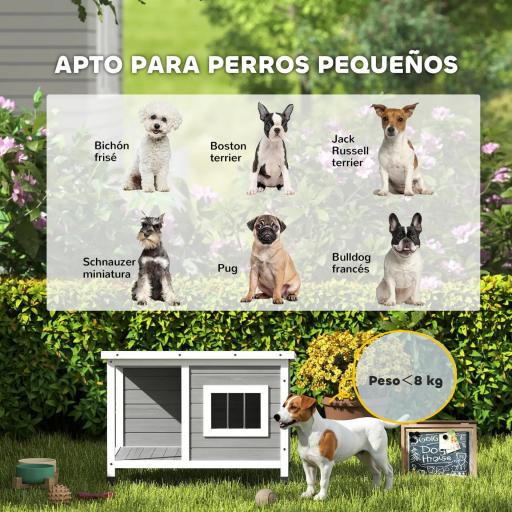 Casa para Perros de Madera 85,5x62x60 cm con Techo Asfáltico Abatible Puerta y Ventana para Perros Pequeños Gris [6]