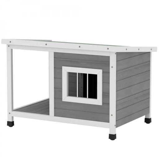 Casa para Perros de Madera 85,5x62x60 cm con Techo Asfáltico Abatible Puerta y Ventana para Perros Pequeños Gris [8]