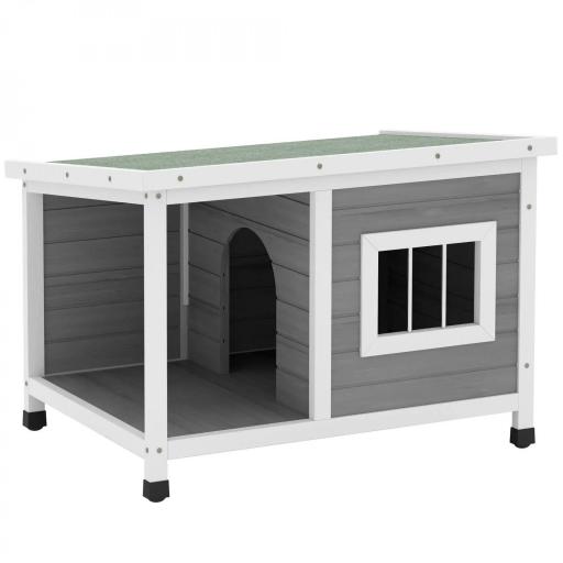 Casa para Perros de Madera 85,5x62x60 cm con Techo Asfáltico Abatible Puerta y Ventana para Perros Pequeños Gris [9]