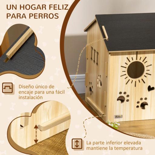 Caseta de Madera para Perros Pequeños Caseta de Interior para Mascotas con Grabados de Formas 69x50x58,5 cm Roble [4]