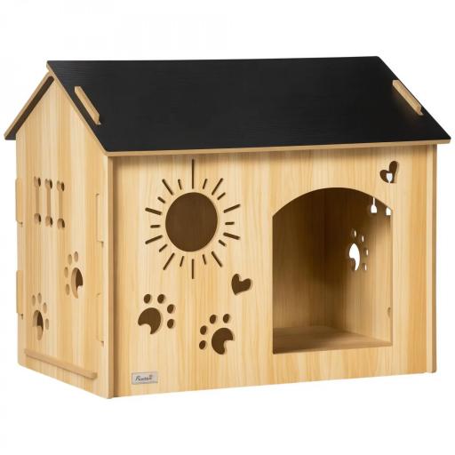 Caseta de Madera para Perros Pequeños Caseta de Interior para Mascotas con Grabados de Formas 69x50x58,5 cm Roble [9]