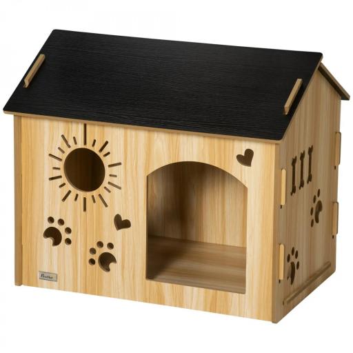 Caseta de Madera para Perros Pequeños Caseta de Interior para Mascotas con Grabados de Formas 69x50x58,5 cm Roble [8]
