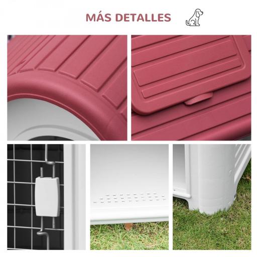 Caseta para Perro con Puerta Extraíble Base Elevada 3 Respiraderos y Ventana Abrible Caseta de Perros para Interior y Exterior 59x75x66 cm Gris Rojo [5]