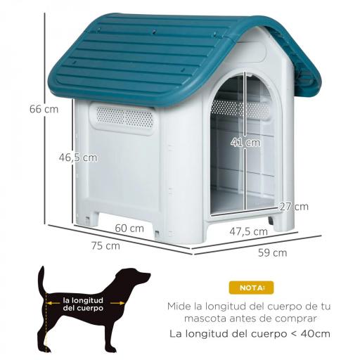 Caseta para Perros Mini para Uso Interior y Exterior con respiraderos Estilo Cabaña Resistente 59x75x66 cm Azul y Gris [1]