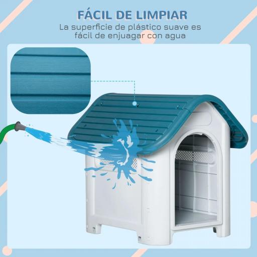 Caseta para Perros Mini para Uso Interior y Exterior con respiraderos Estilo Cabaña Resistente 59x75x66 cm Azul y Gris [2]