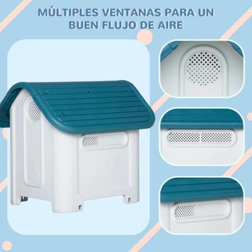 Caseta para Perros Mini para Uso Interior y Exterior con respiraderos Estilo Cabaña Resistente 59x75x66 cm Azul y Gris [3]