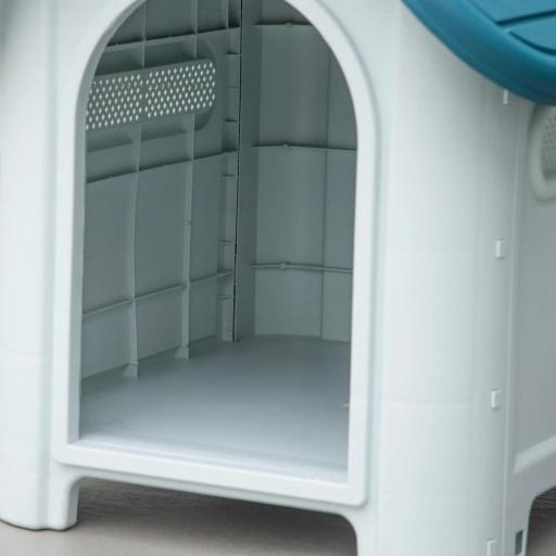 Caseta para Perros Mini para Uso Interior y Exterior con respiraderos Estilo Cabaña Resistente 59x75x66 cm Azul y Gris [6]