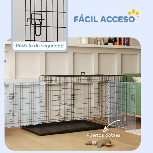 Jaula para Perros Plegable Transportín para Perros con 2 Puertas Bandeja Extraíble y Asa 121x76,5x81 cm Negro [2]