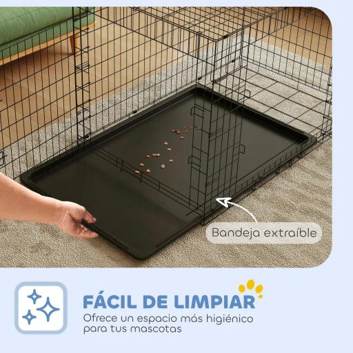 Jaula para Perros Plegable Transportín para Perros con 2 Puertas Bandeja Extraíble y Asa 121x76,5x81 cm Negro [4]