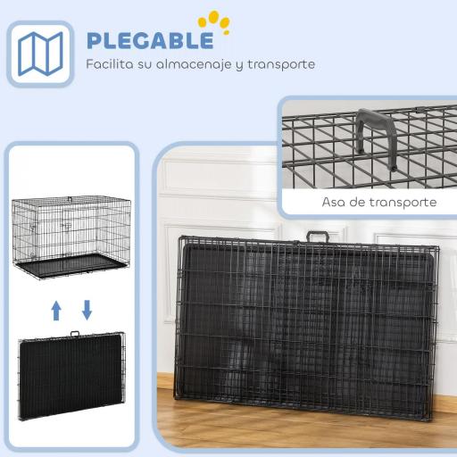 Jaula para Perros Plegable Transportín para Perros con 2 Puertas Bandeja Extraíble y Asa 121x76,5x81 cm Negro [5]