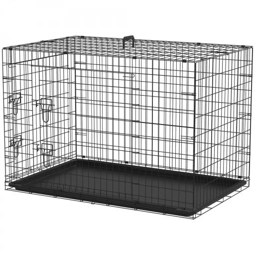 Jaula para Perros Plegable Transportín para Perros con 2 Puertas Bandeja Extraíble y Asa 121x76,5x81 cm Negro [9]