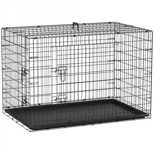 Jaula para Perros Plegable Transportín para Perros con 2 Puertas Bandeja Extraíble y Asa 121x76,5x81 cm Negro [10]