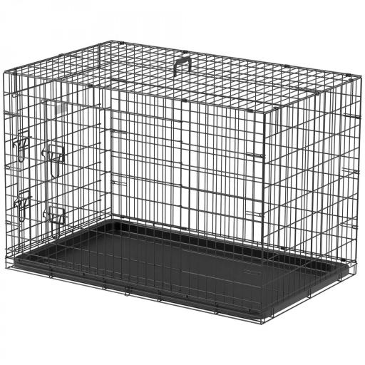 Jaula para Perros Plegable Transportín para Perros con 2 Puertas Bandeja Extraíble Asa de Transporte 92x57x62,5 cm Negro [9]