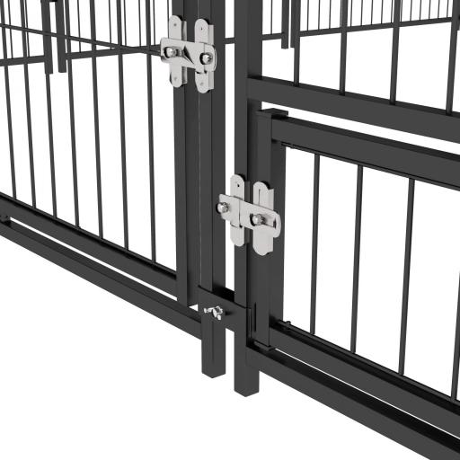 Perrera con Toldo y Soporte Giratorio para Comida 2 Cuencos Incluidos 211x211x151 cm Negro y Café [7]