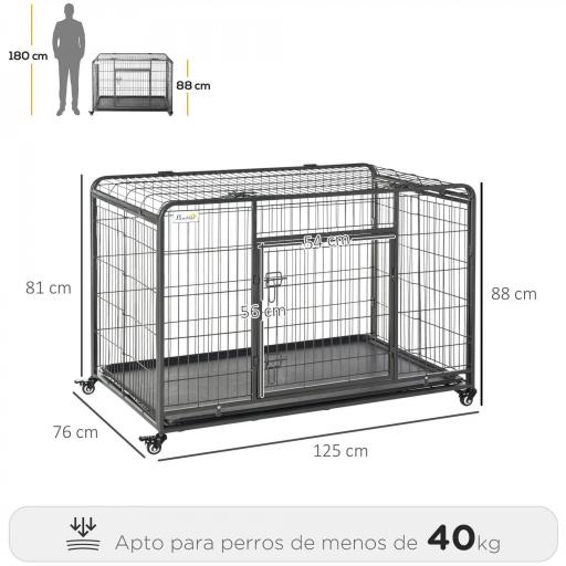 Jaula para Perros Plegable de Metal Jaula para Perros Grandes 125x76x81 cm con Ruedas y Frenos Bandeja Extraíble y Puerta con Pestillos para Golden Retriver Labrador Gris Oscuro [1]