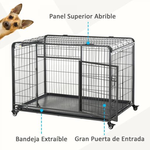 Jaula para Perros Plegable de Metal Jaula para Perros Grandes 125x76x81 cm con Ruedas y Frenos Bandeja Extraíble y Puerta con Pestillos para Golden Retriver Labrador Gris Oscuro [2]