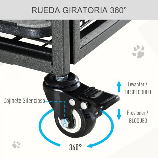Jaula para Perros Plegable de Metal Jaula para Perros Grandes 125x76x81 cm con Ruedas y Frenos Bandeja Extraíble y Puerta con Pestillos para Golden Retriver Labrador Gris Oscuro [3]