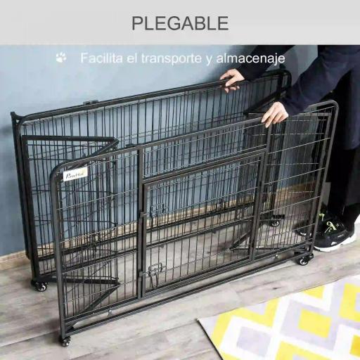 Jaula para Perros Plegable de Metal Jaula para Perros Grandes 125x76x81 cm con Ruedas y Frenos Bandeja Extraíble y Puerta con Pestillos para Golden Retriver Labrador Gris Oscuro [4]