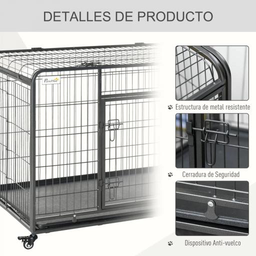 Jaula para Perros Plegable de Metal Jaula para Perros Grandes 125x76x81 cm con Ruedas y Frenos Bandeja Extraíble y Puerta con Pestillos para Golden Retriver Labrador Gris Oscuro [5]