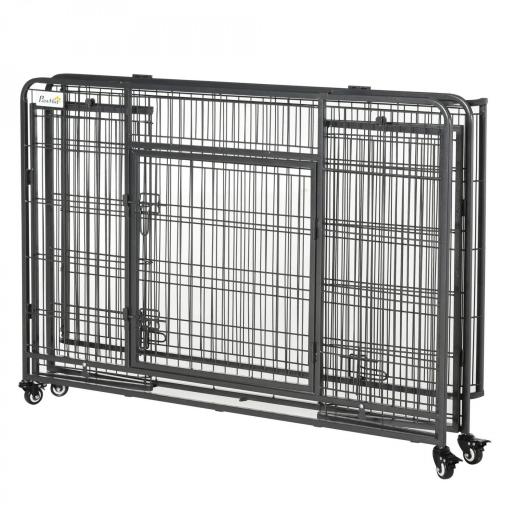 Jaula para Perros Plegable de Metal Jaula para Perros Grandes 125x76x81 cm con Ruedas y Frenos Bandeja Extraíble y Puerta con Pestillos para Golden Retriver Labrador Gris Oscuro [9]