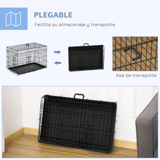 Jaula para Perros Plegable Transportín para Perros con 2 Puertas Bandeja Extraíble y Asa 75x48,5x53 cm Negro [5]