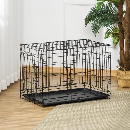 Jaula para Perros Plegable Transportín para Perros con 2 Puertas Bandeja Extraíble y Asa 75x48,5x53 cm Negro [6]