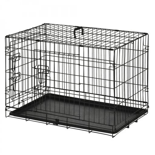 Jaula para Perros Plegable Transportín para Perros con 2 Puertas Bandeja Extraíble y Asa 75x48,5x53 cm Negro [9]